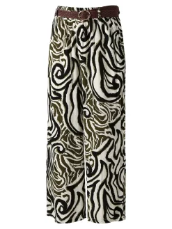 Solada Pantaloni donna in viscosa con stampe e cintura in corda - nero