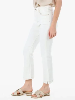 Solada Pantaloni donna jeans cropped a zampa - panna