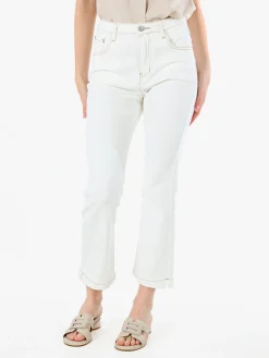 Solada Pantaloni donna jeans cropped a zampa - panna