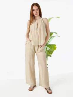 Solada Pantaloni donna leggeri a gamba larga - beige