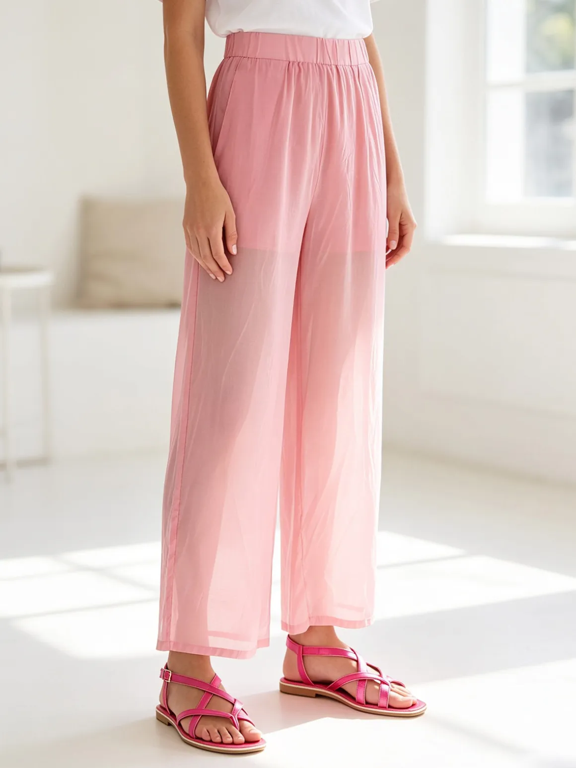 Solada Pantaloni donna leggeri a gamba larga - rosa