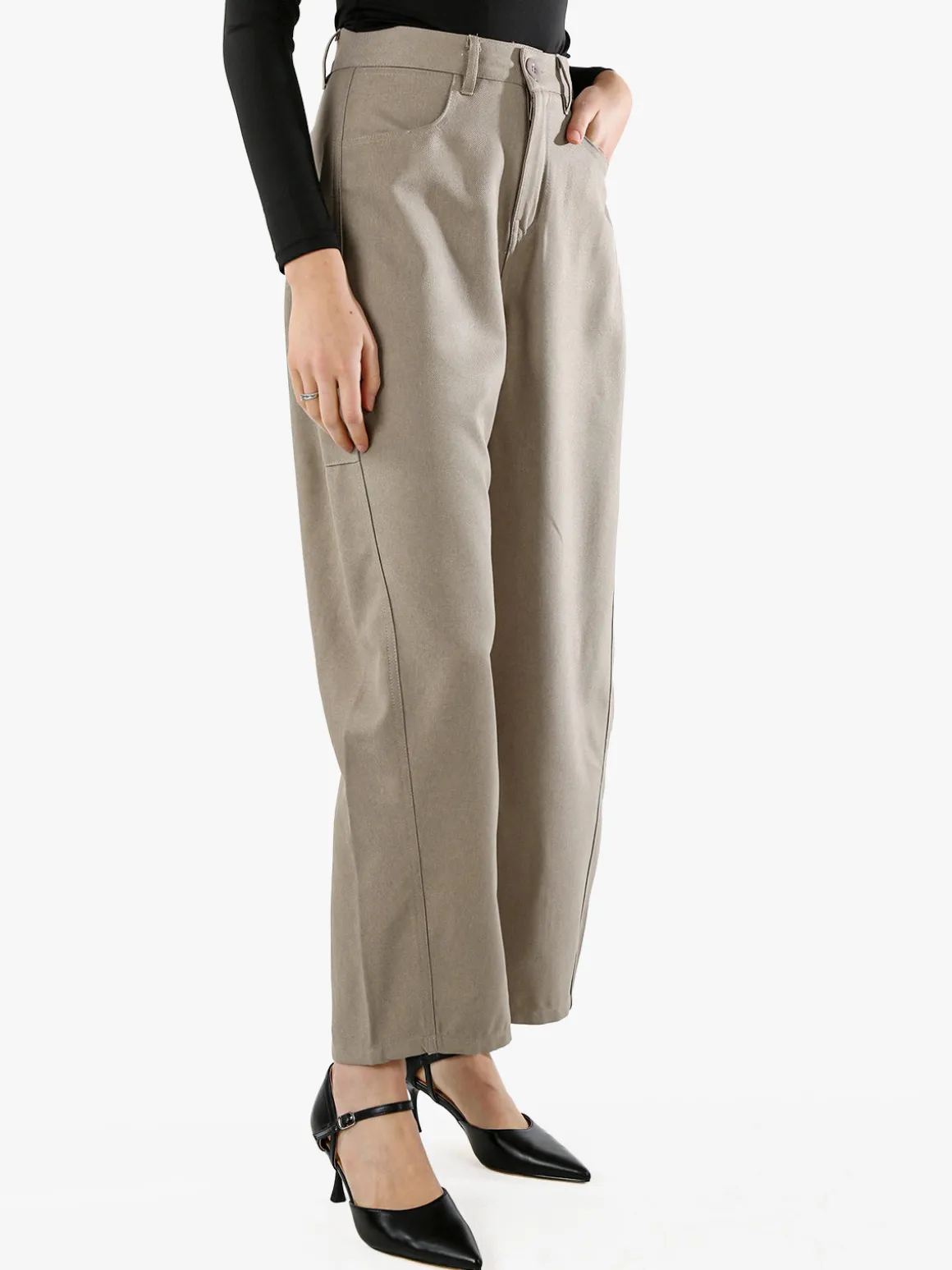 Solada Pantaloni donna leggeri a palloncino con vita alta - taupe