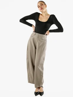 Solada Pantaloni donna leggeri a palloncino con vita alta - taupe