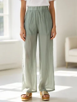 Solada Pantaloni donna leggeri a gamba larga - pistacchio