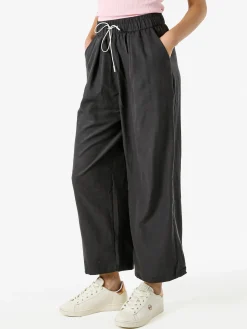 Solada Pantaloni donna leggeri a gamba larga con coulisse - nero