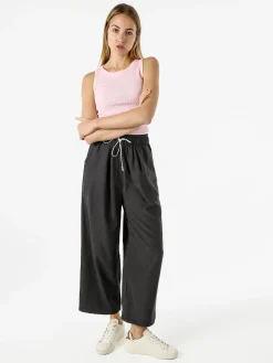 Solada Pantaloni donna leggeri a gamba larga con coulisse - nero