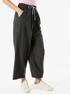 Solada Pantaloni donna leggeri a gamba larga con coulisse - nero
