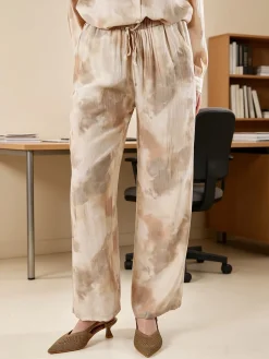 Solada Pantaloni donna leggeri con stampa texture - beige