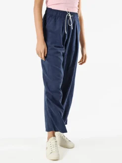 Solada Pantaloni donna leggeri a gamba larga con coulisse - blu scuro