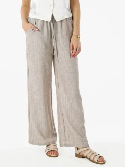 Solada Pantaloni donna leggeri con righe in lurex - beige