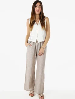 Solada Pantaloni donna leggeri con righe in lurex - beige