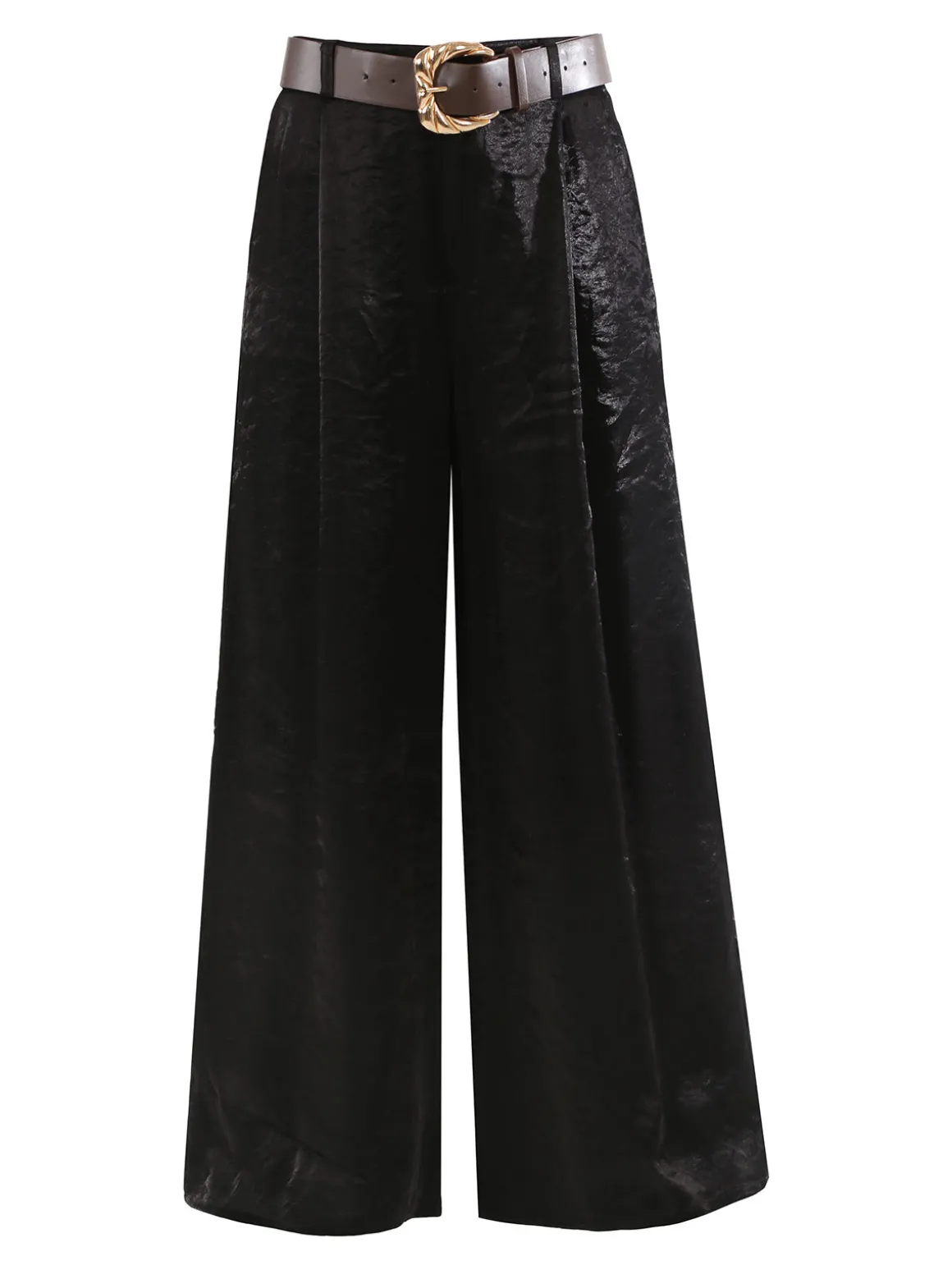 Solada Pantaloni donna leggeri a palazzo in tessuto cangiante - nero