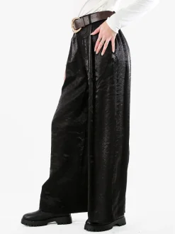 Solada Pantaloni donna leggeri a palazzo in tessuto cangiante - nero