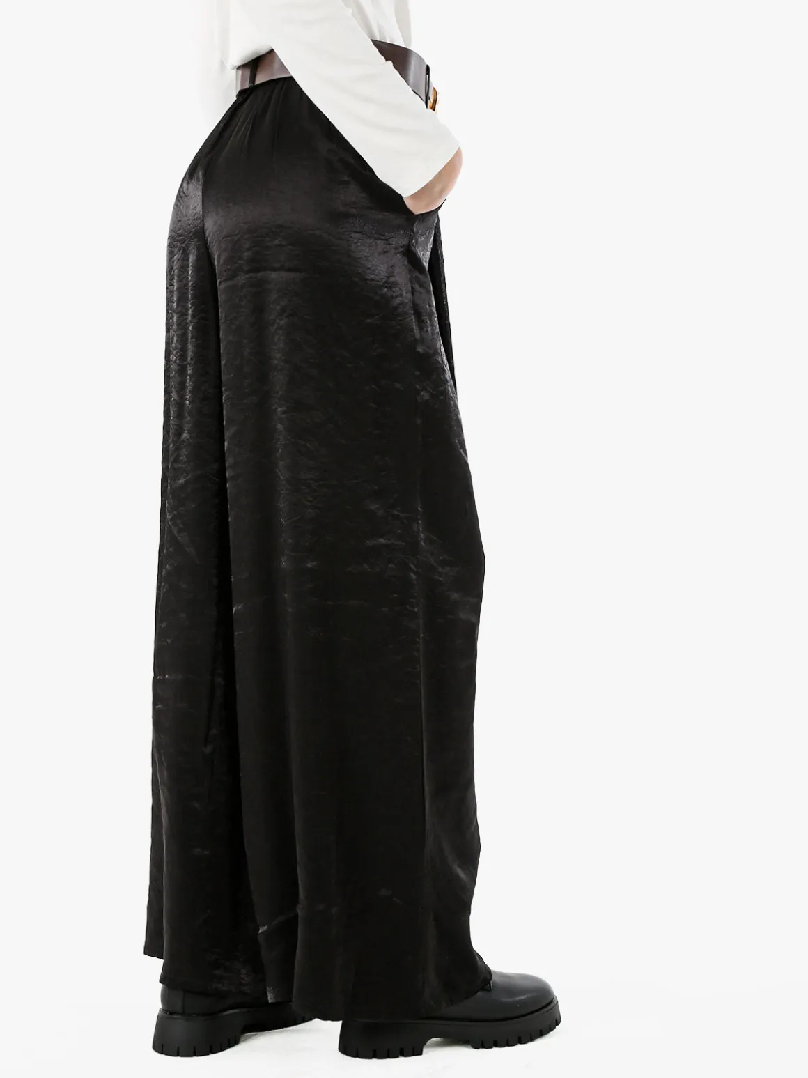 Solada Pantaloni donna leggeri a palazzo in tessuto cangiante - nero