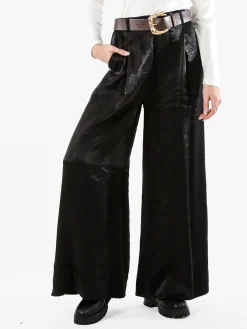 Solada Pantaloni donna leggeri a palazzo in tessuto cangiante - nero