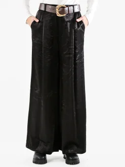 Solada Pantaloni donna leggeri a palazzo in tessuto cangiante - nero