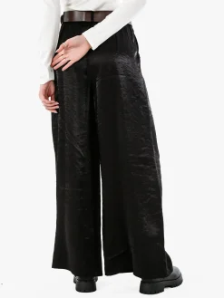 Solada Pantaloni donna leggeri a palazzo in tessuto cangiante - nero
