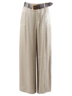 Solada Pantaloni donna leggeri a palazzo in tessuto cangiante - khaki