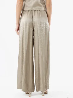 Solada Pantaloni donna leggeri a palazzo in tessuto cangiante - khaki