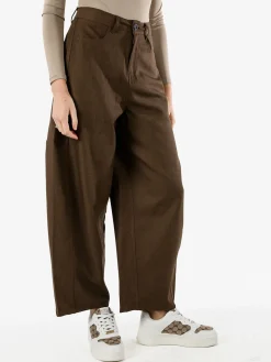 Solada Pantaloni donna leggeri a palloncino con vita alta - moro