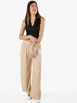 Solada Pantaloni donna leggeri in misto lino a gamba larga - beige