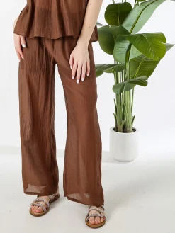 Solada Pantaloni donna leggeri a gamba larga - marrone
