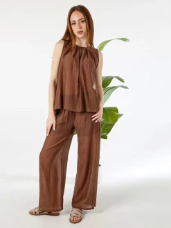 Solada Pantaloni donna leggeri a gamba larga - marrone