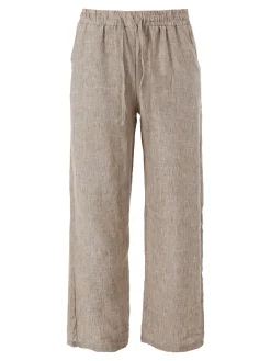 Solada Pantaloni donna leggeri a gamba larga con coulisse - khaki