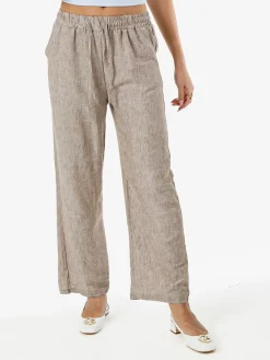 Solada Pantaloni donna leggeri a gamba larga con coulisse - khaki