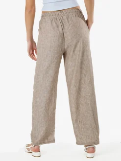 Solada Pantaloni donna leggeri a gamba larga con coulisse - khaki