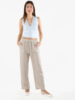 Solada Pantaloni donna leggeri a gamba larga con coulisse - beige