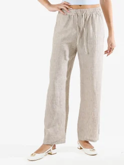 Solada Pantaloni donna leggeri a gamba larga con coulisse - beige