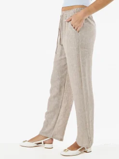 Solada Pantaloni donna leggeri a gamba larga con coulisse - beige