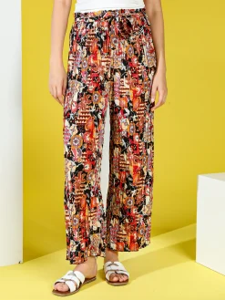 Solada Pantaloni donna plissettati a gamba larga con stampe - nero