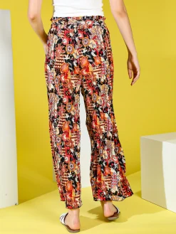 Solada Pantaloni donna plissettati a gamba larga con stampe - nero