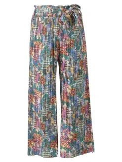 Solada Pantaloni donna plissettati a gamba larga con stampe - verde