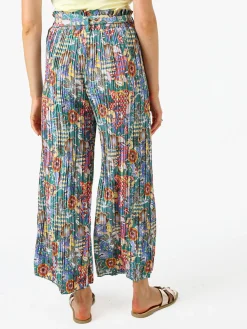 Solada Pantaloni donna plissettati a gamba larga con stampe - verde