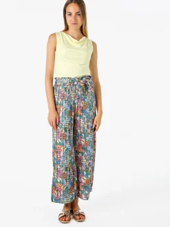 Solada Pantaloni donna plissettati a gamba larga con stampe - verde