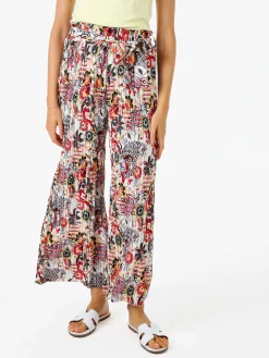 Solada Pantaloni donna plissettati a gamba larga con stampe - bianco