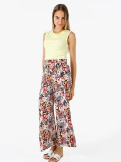 Solada Pantaloni donna plissettati a gamba larga con stampe - blu