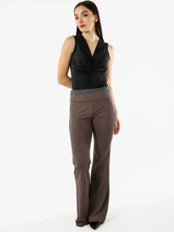 Solada Pantaloni eleganti a zampa con pizzo in vita - moro