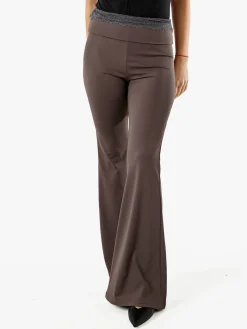 Solada Pantaloni eleganti a zampa con pizzo in vita - moro