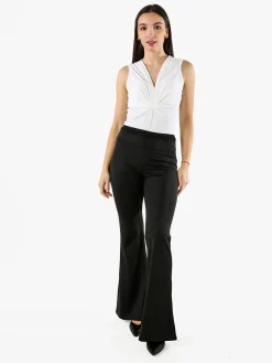 Solada Pantaloni eleganti a zampa con pizzo in vita - nero