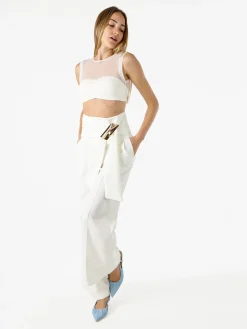 Solada Pantaloni eleganti da donna a vita alta con dettaglio - bianco