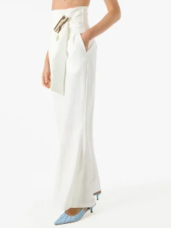 Solada Pantaloni eleganti da donna a vita alta con dettaglio - bianco