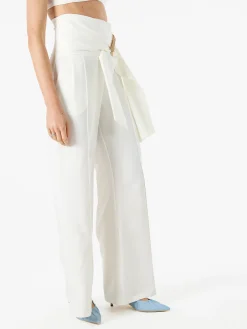 Solada Pantaloni eleganti da donna a vita alta con dettaglio - bianco