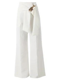 Solada Pantaloni eleganti da donna a vita alta con dettaglio - bianco