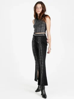 Solada Pantaloni eleganti da donna con strass e finale a zampa con spacco