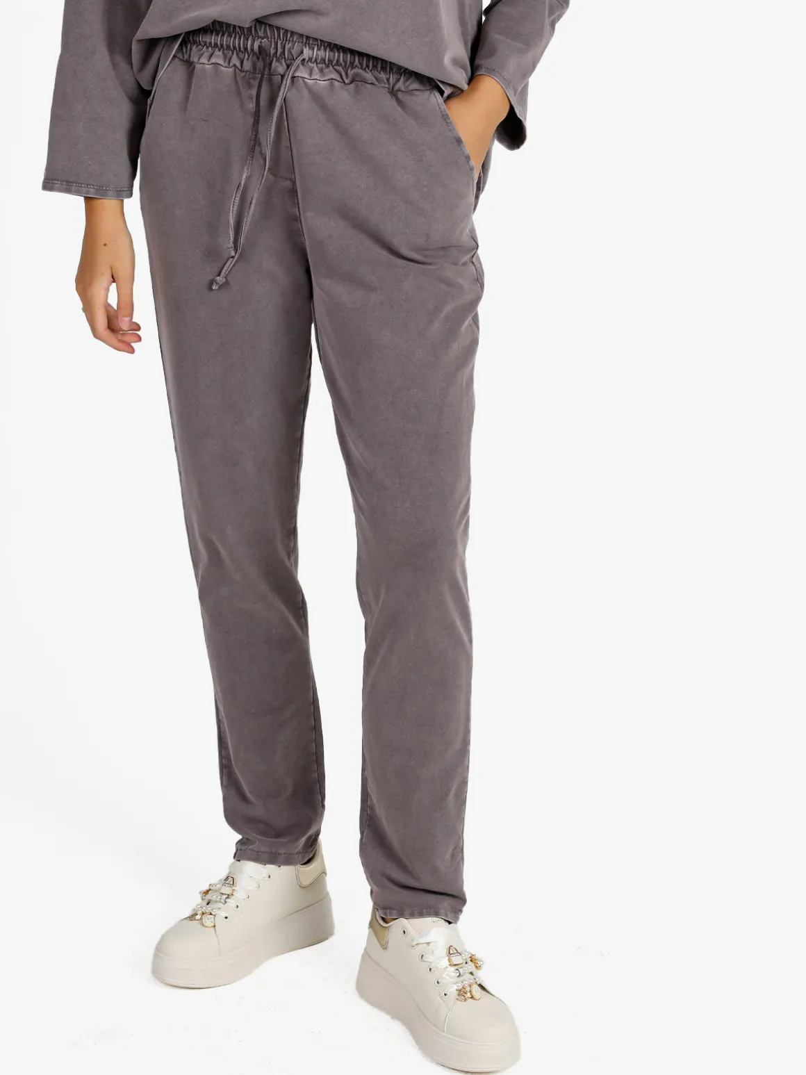 Solada Pantaloni sportivi da donna in cotone con coulisse - taupe