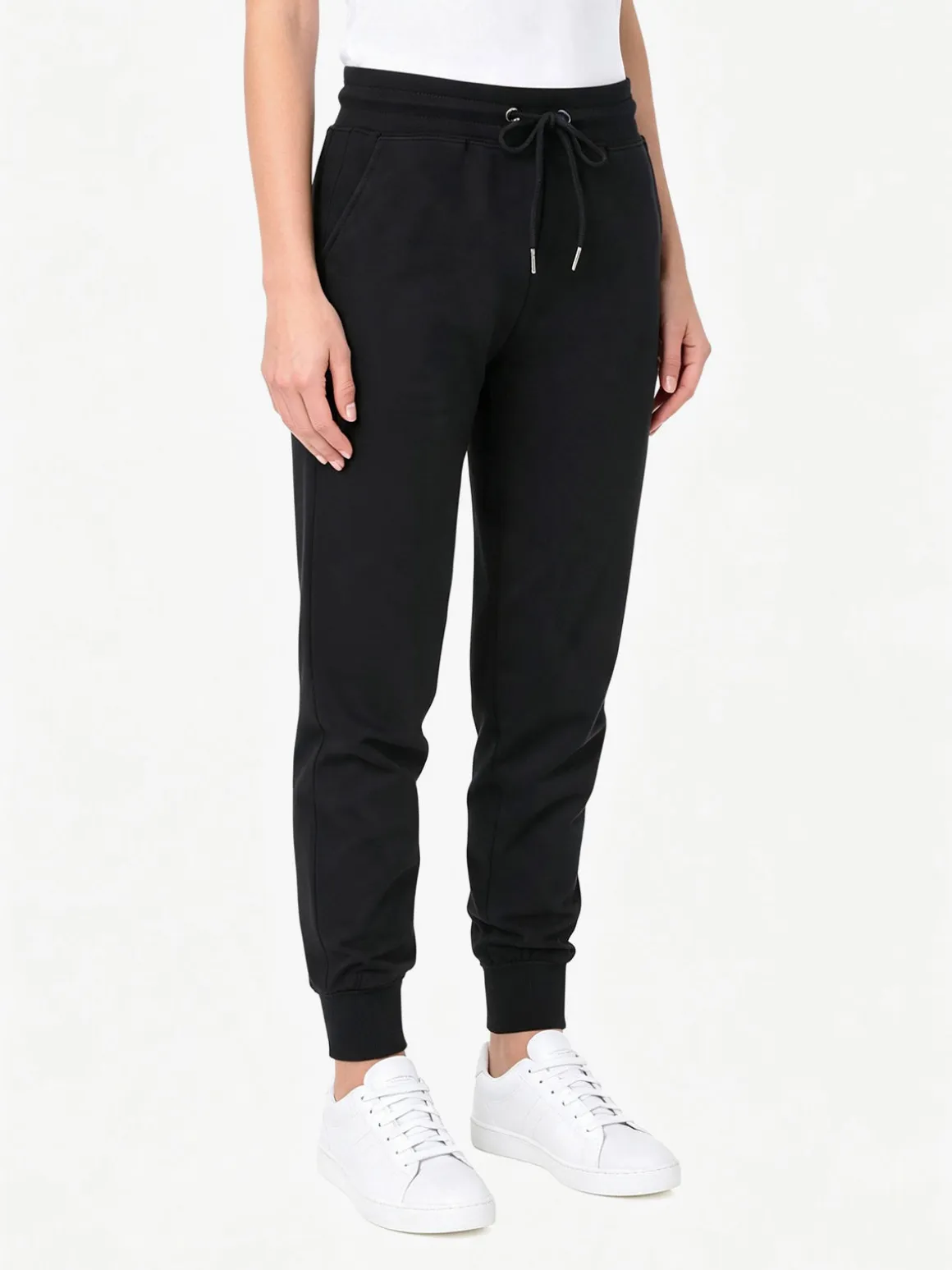Solada Pantaloni tuta da donna in cotone con coulisse e polsini - nero
